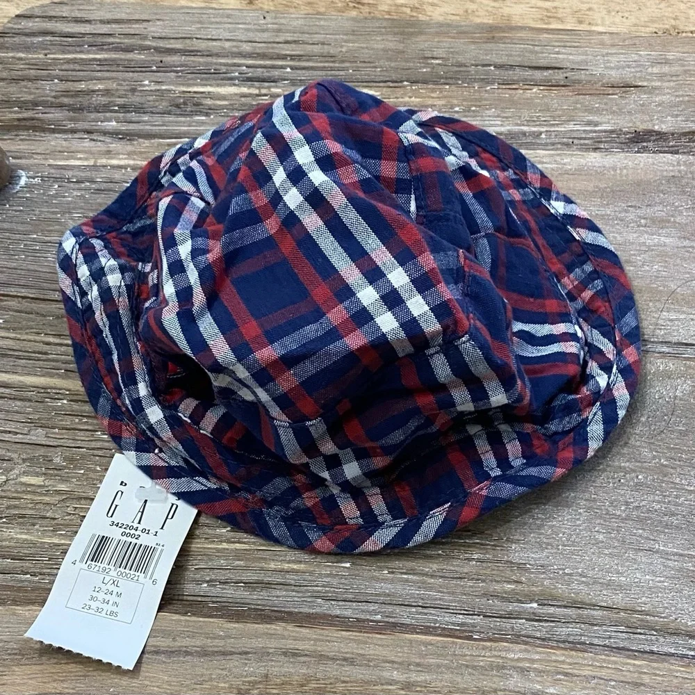 Vintage With‎ Tags Baby Gap Reversible Infant 12-24 Mo Navy/Red Plaid Bucket Hat